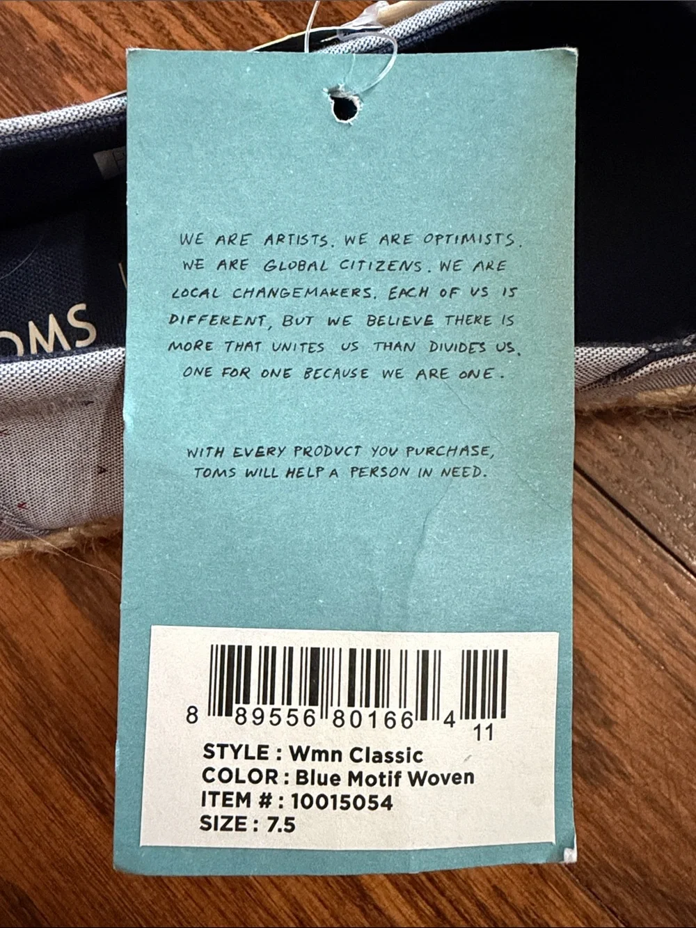 Toms Light Blue Canvas Espadrille Slip-Ons with Tiny Red & Navy Detail